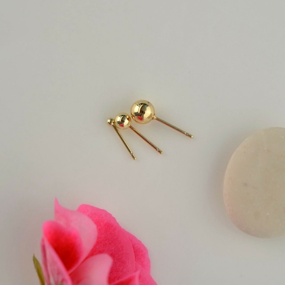 Stud Bead Ball Earrings Set 14k Gold Plated Luxury Jewelry - Picture 3 of 10